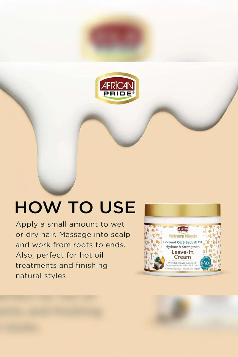 AFRICAN PRIDE MOISTURE MIRACLE HYDRATE & STRENGTHEN LEAVE IN CONDITIONING CREAM 15oz