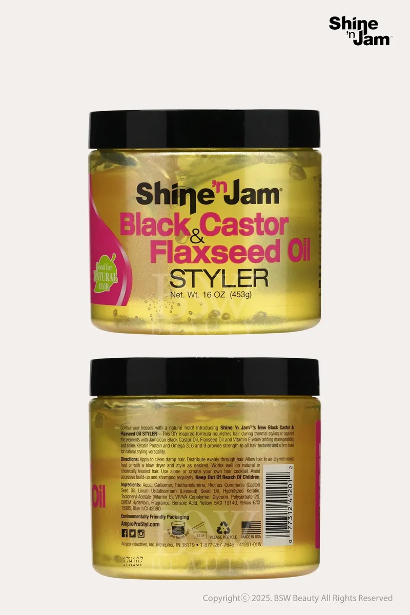 AMPRO SHINE 'N JAM BLACK CASTOR & FLAXSEED OIL STYLER