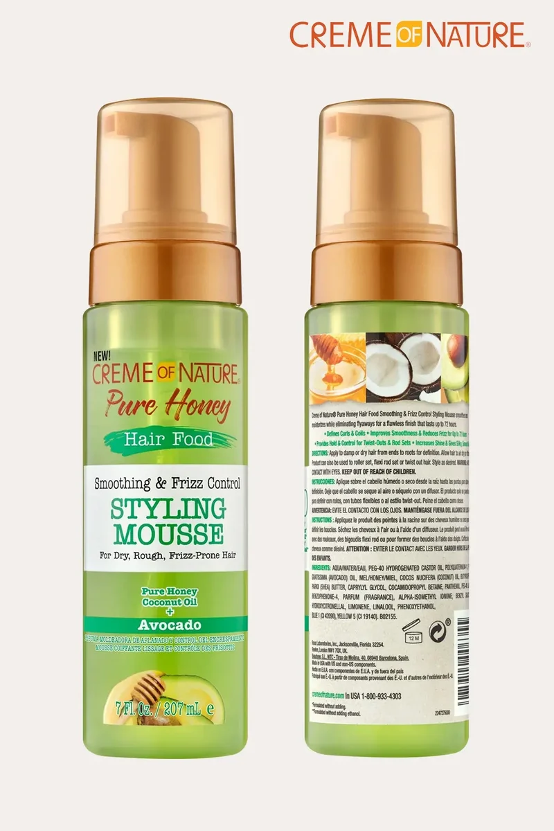 CREME OF NATURE HAIR FOOD SMOOTHING & FRIZZ CONTROL STYLING MOUSSE AVOCADO 7oz