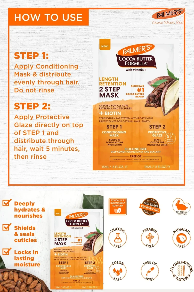 PALMER'S COCOA BUTTER FORMULA LENGTH RETENTION 2 STEP HAIR MASK 0.5 oz