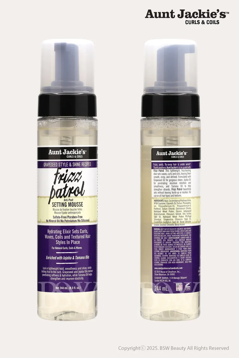 AUNT JACKIE'S GRAPESEED STYLE & SHINE RECIPES FRIZZ PATROL SETTING MOUSSE 8oz