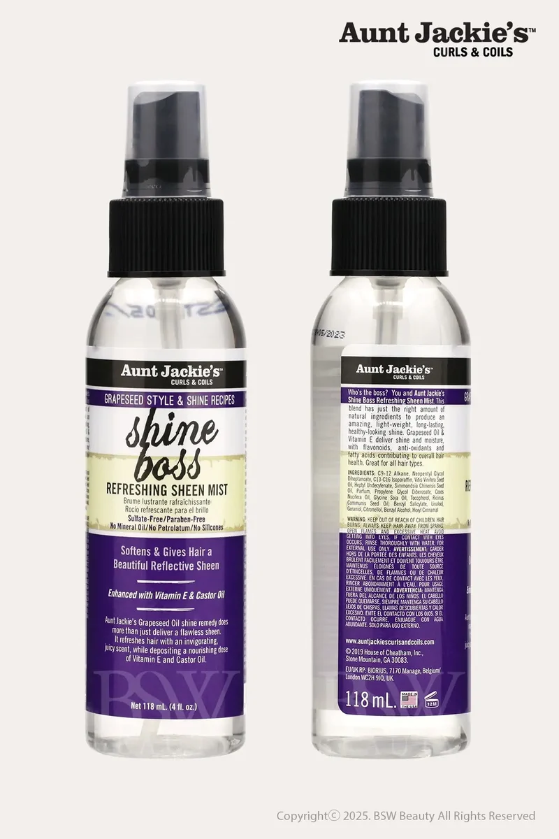 AUNT JACKIE'S GRAPESEED STYLE & SHINE RECIPES SHINE BOSS REFRESHING SHEEN MIST 4oz