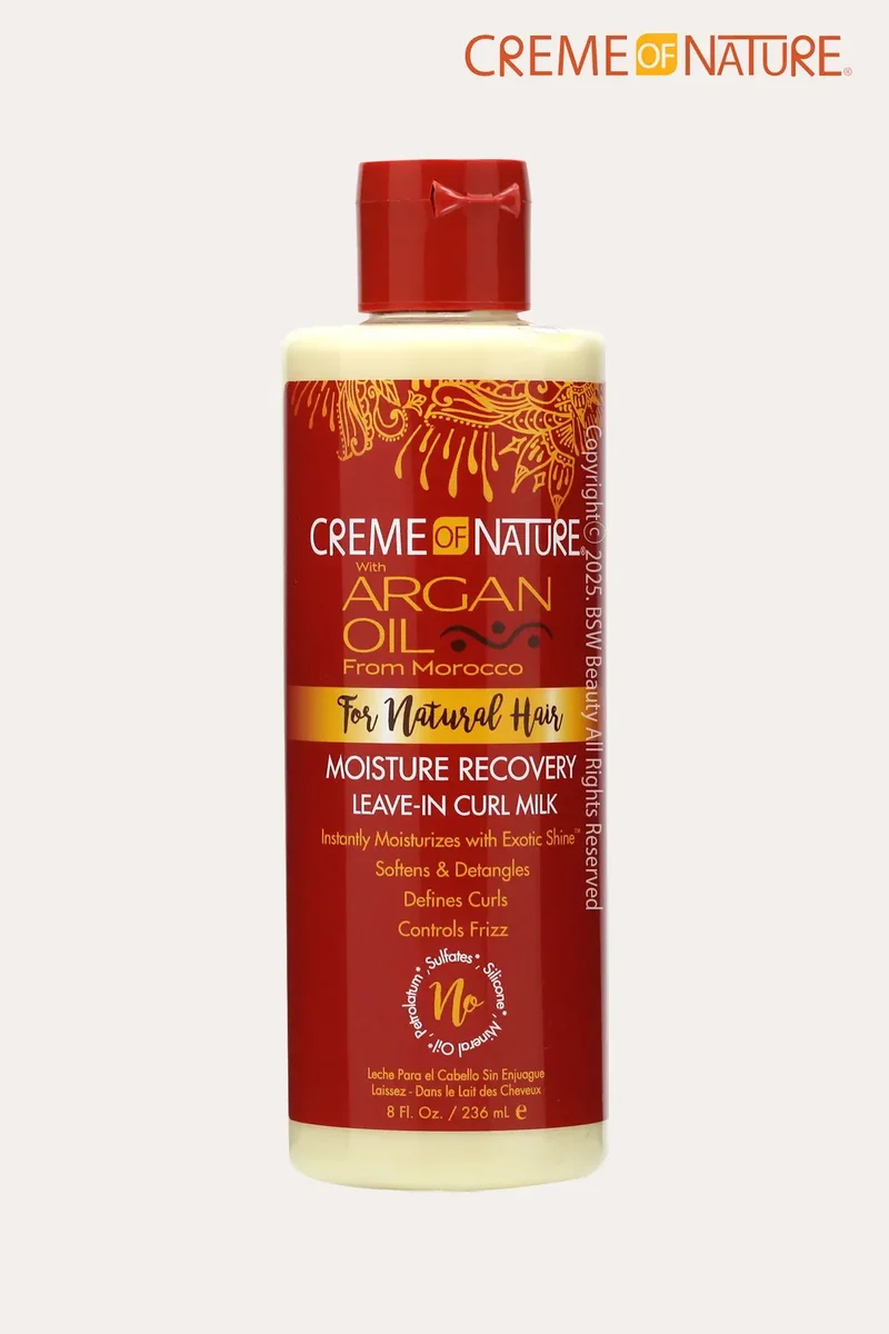 CREME OF NATURE ARGAN OIL FOR NATURAL HAIR MOISTURE RECOVERY LEAVE IN CURL MILK 8oz