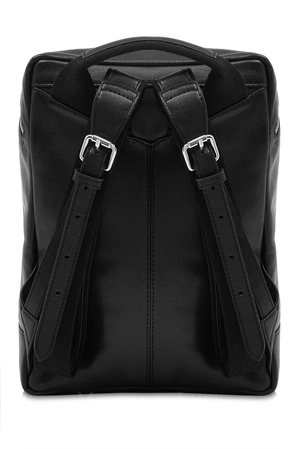 Black Premium Leather Backpack with Embroidered Bee Detail