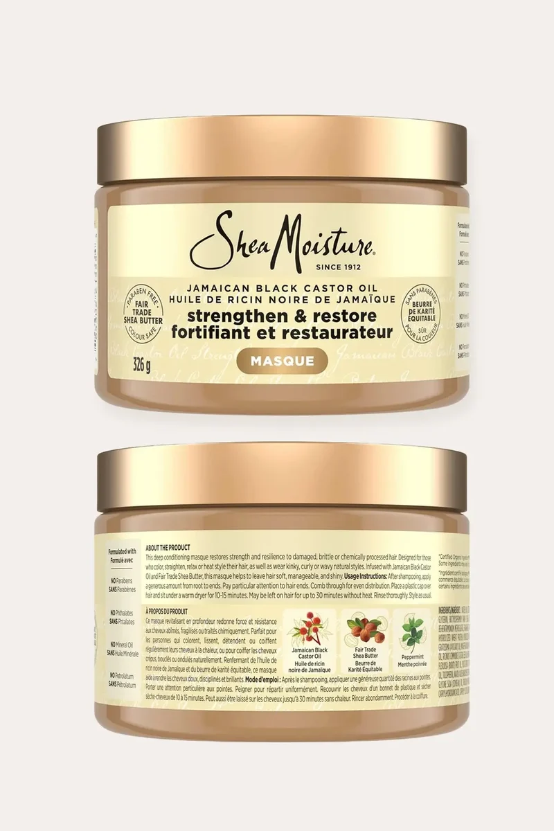 SHEA MOISTURE JAMAICAN BLACK CASTOR OIL STRENGTHEN&RESTORE TREATMENT MASQUE 12oz
