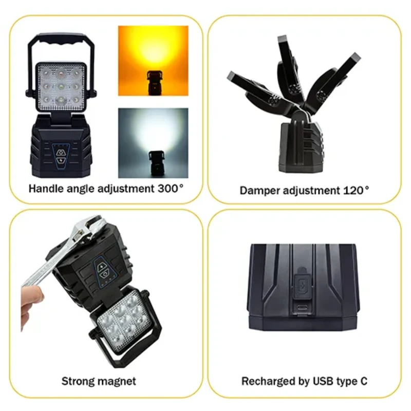 Lampe de travail LED rechargeable avec fonction stroboscopique