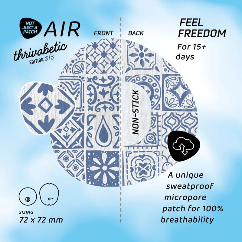 Not Just a Patch : Patchs adhésifs Thrivabetic Air pour Dexcom G7 et Freestyle Libre 3 : Bleu Méditerranée - Lot de 10