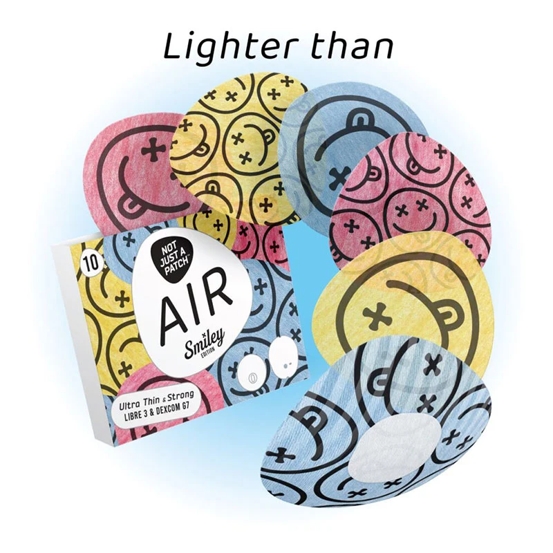 Not Just a Patch Patchs adhésifs Air pour Dexcom G7 et Freestyle Libre 3 : Smiley Multicolore - Lot de 10