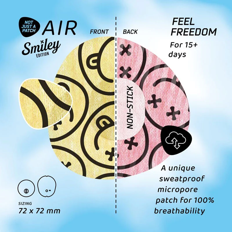 Not Just a Patch Patchs adhésifs Air pour Dexcom G7 et Freestyle Libre 3 : Smiley Multicolore - Lot de 10