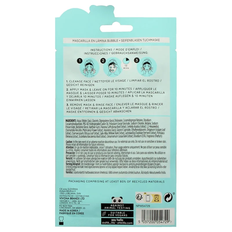 Oh K! Bubble Sheet Mask - Willow Bark - Korean Face Mask Sheet - Facial Skin Care Products - Clean Korean Skincare - Hydrating Face Sheets - 1 Pc
