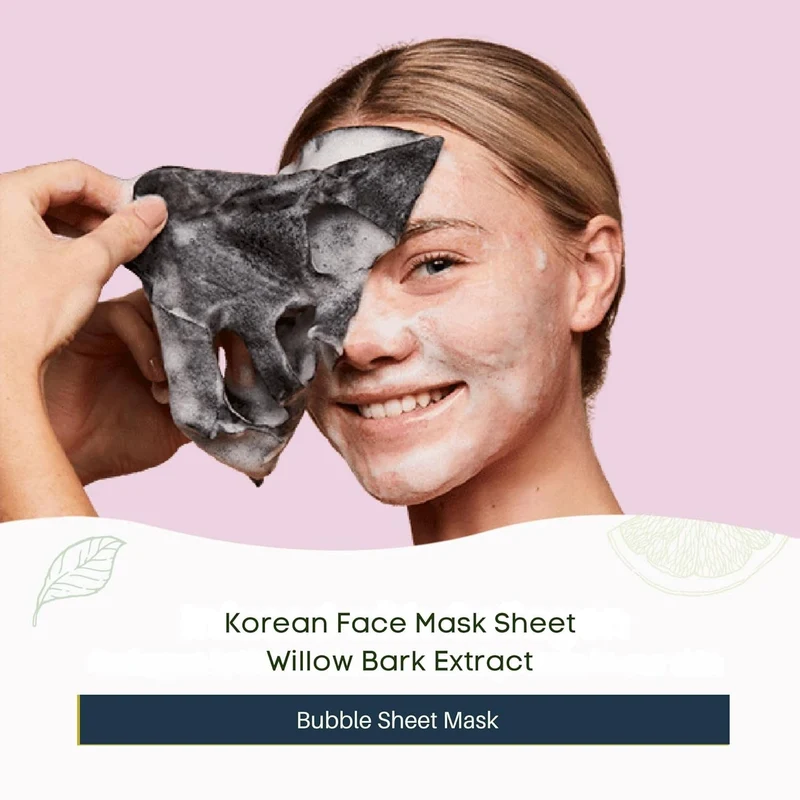 Oh K! Bubble Sheet Mask - Willow Bark - Korean Face Mask Sheet - Facial Skin Care Products - Clean Korean Skincare - Hydrating Face Sheets - 1 Pc