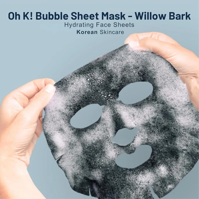 Oh K! Bubble Sheet Mask - Willow Bark - Korean Face Mask Sheet - Facial Skin Care Products - Clean Korean Skincare - Hydrating Face Sheets - 1 Pc