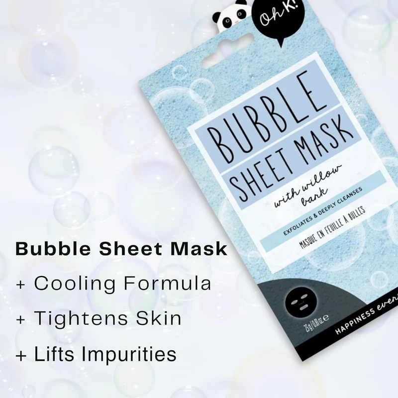 Oh K! Bubble Sheet Mask - Willow Bark - Korean Face Mask Sheet - Facial Skin Care Products - Clean Korean Skincare - Hydrating Face Sheets - 1 Pc