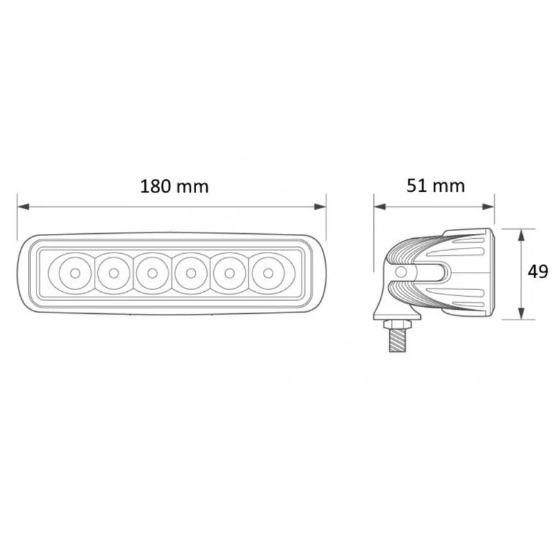 Projecteur de travail LED long avec support en acier inoxydable / 30 W