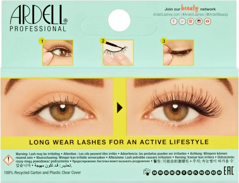 Ardell Active Lash Chin Up False Eyelashes, Water-resistant, Medium Volume and Length, Vegan Friendly, 1 Pair (Pack of 1)