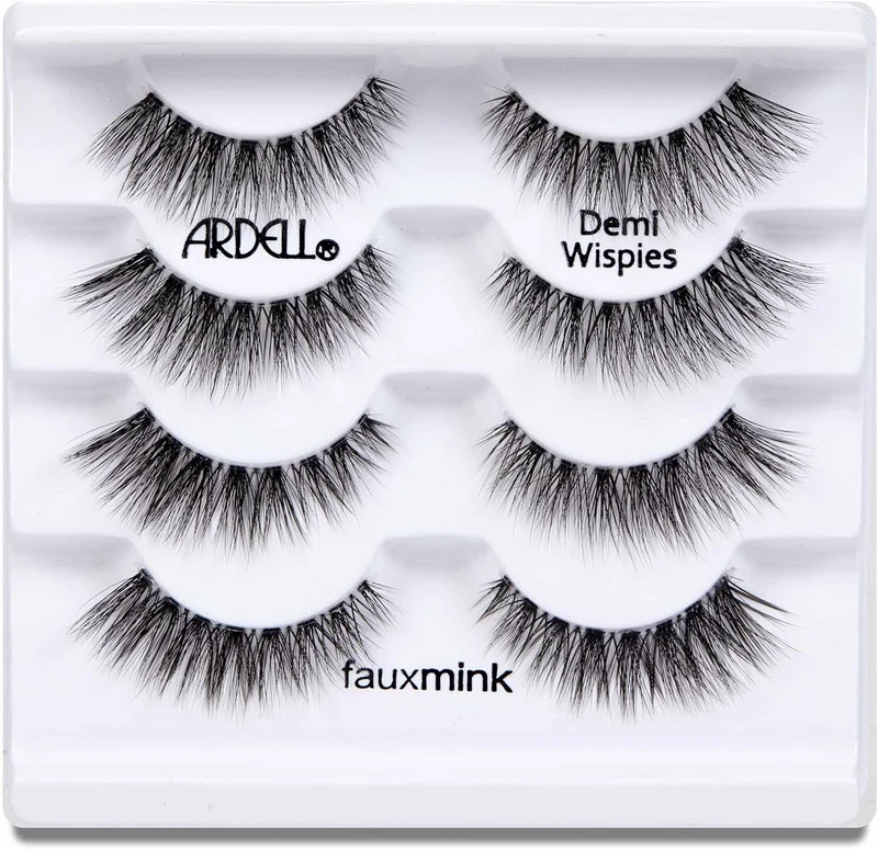 ARDELL False Eyelashes Faux Mink Demi Wispies 4 Pairs Multipack Black Medium Volume Long Length Invisiband Lightweight Silky Soft Faux Mink Eyelashes Vegan-Friendly Cruelty-Free