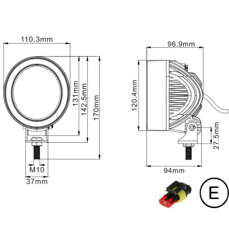 Lampe de travail ronde à LED grise style John Deere 40 W / 4000 XNUMX lumens