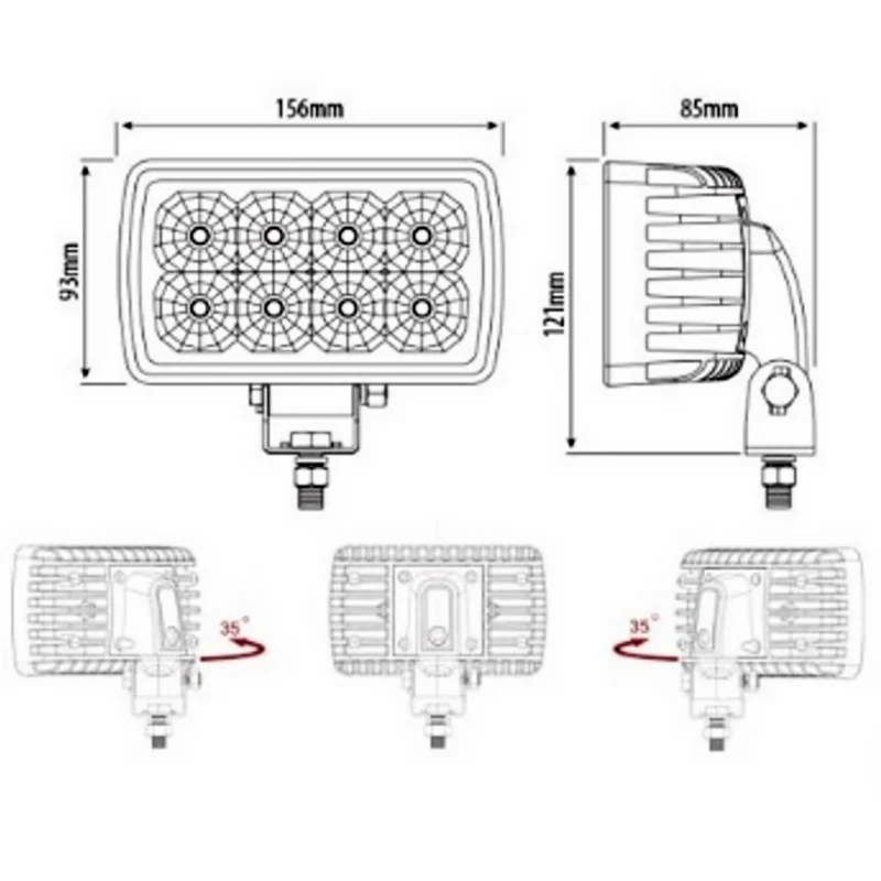 Lampe de travail LED rectangulaire avec support réglable en acier inoxydable / 40 W