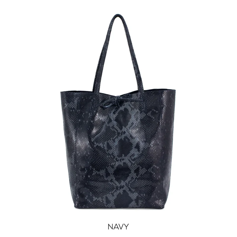 Ladies Italian Large Calf Leather Snake Slouch Hobo Shopper Shoulder Tote Handbag