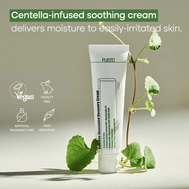 PURITO Centella Unscented Recovery Cream 50ml / 1.7 fl.oz Witch Hazel-free, Vegan, Skin barrier