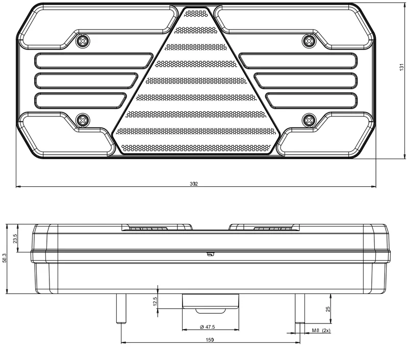 Feu de remorque grand format WAS W248DD avec indicateur dynamique / 12"