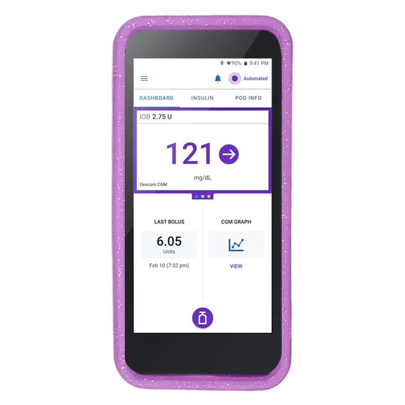 Coque gel Omnipod 5 : Paillettes violettes