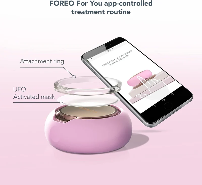 FOREO UFO Full Facial LED Face Mask Treatment, Red Light Therapy Face Care, Korean Skincare, Thermotherapy, Cryotherapy, Face Massager, Moisturiser, Increased Skin Care Absorption- Pearl Pink