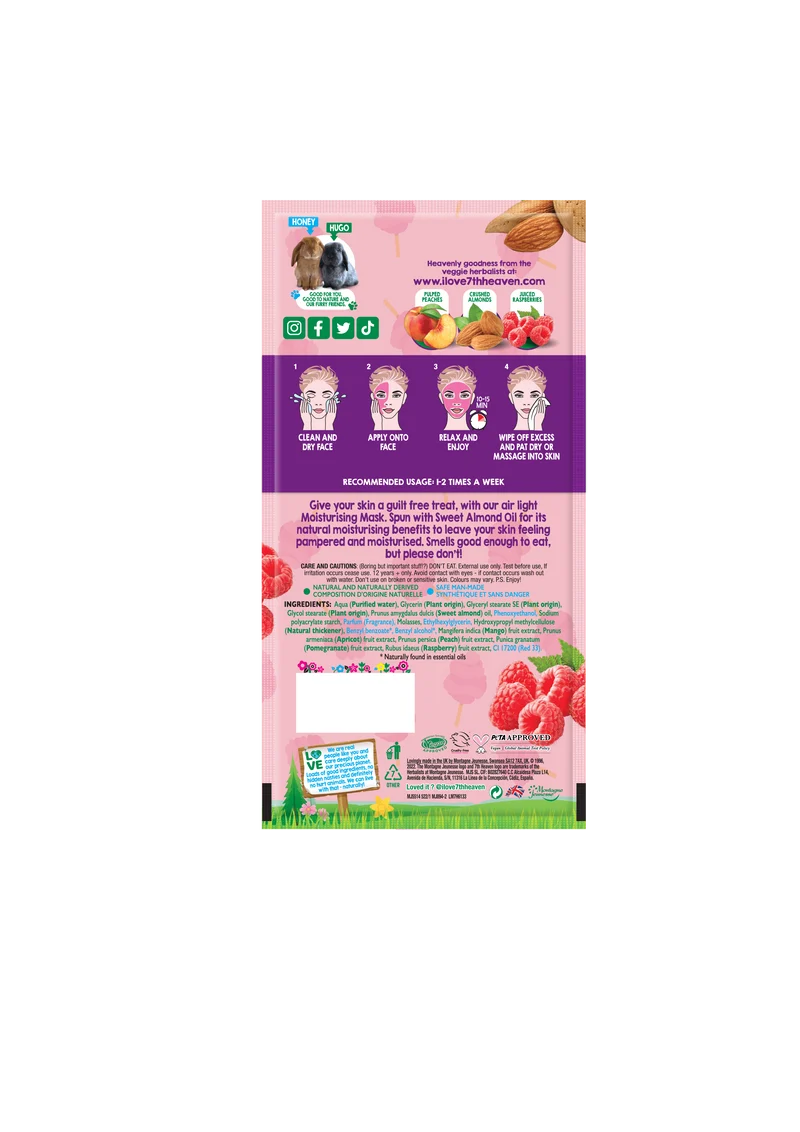 7th Heaven Cotton Candy Light Moisturising Skincare Face Mask with Sweet Almond Oil - Ideal for All Skin Types