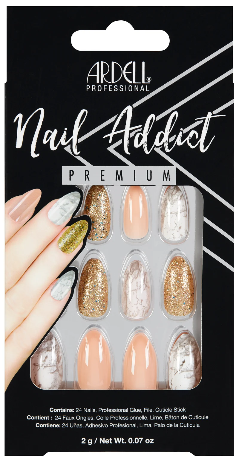 Ardell Nail Addict Premium Nails Pink Marble and Gold