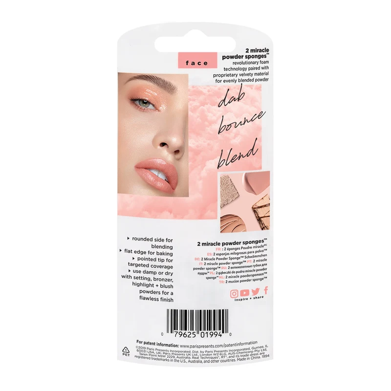 Real Techniques New Foam Technology Miracle Powder Sponge for Even Powder Application, 2 Pack