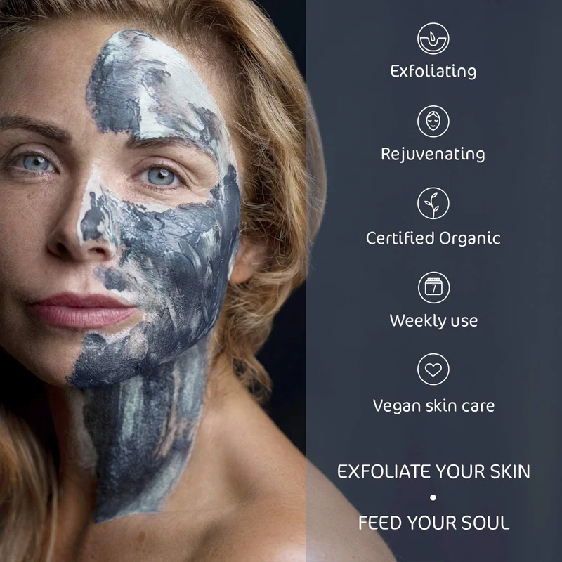 Earth Kiss Inspirations Exfoliating Organic Clay Mask (10g) with Shilajit, Bamboo Charcoal and Walnut to Exfoliate Your Skin