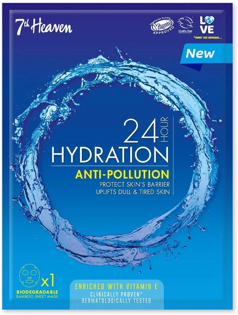 7th Heaven '24 Hour Hydration' Anti-Pollution Biodegradable Bamboo Sheet Mask