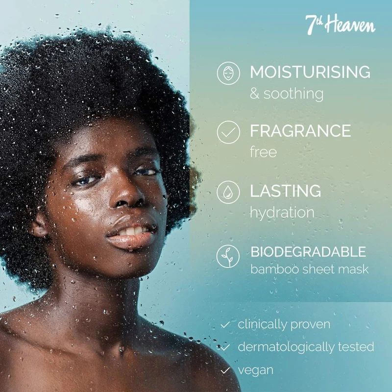 7th Heaven 24h Hydration Sensitive Skin Sheet Mask 16g for Sensitive Skin Moisturising Fragrance Free Enriched with Vitamin E Clinically Proven Dermatologically Tested