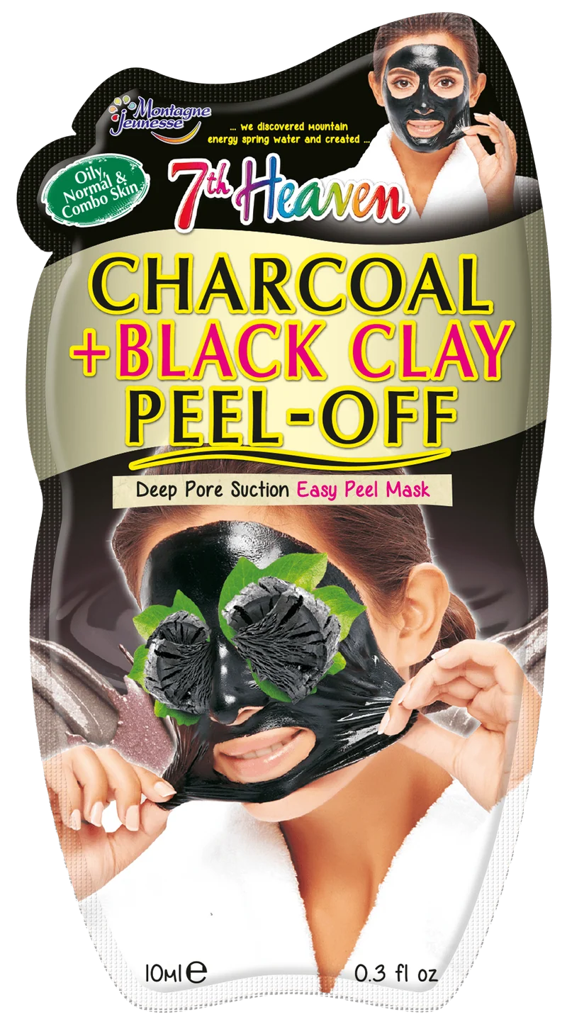 7th Heaven Charcoal and Black Clay Peel Off Mask 10ml for Deep Pore Suction on Oily, Normal or Combination Skin