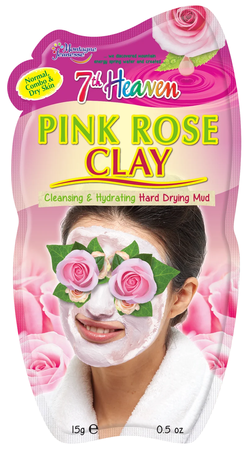 7th Heaven Pink Rose Clay Hard Drying Mud Mask with Damask Rose, Marula Oil and Shea Butter for Cleansing and Hydrating, Ideal for Normal, Combination and Dry Skin
