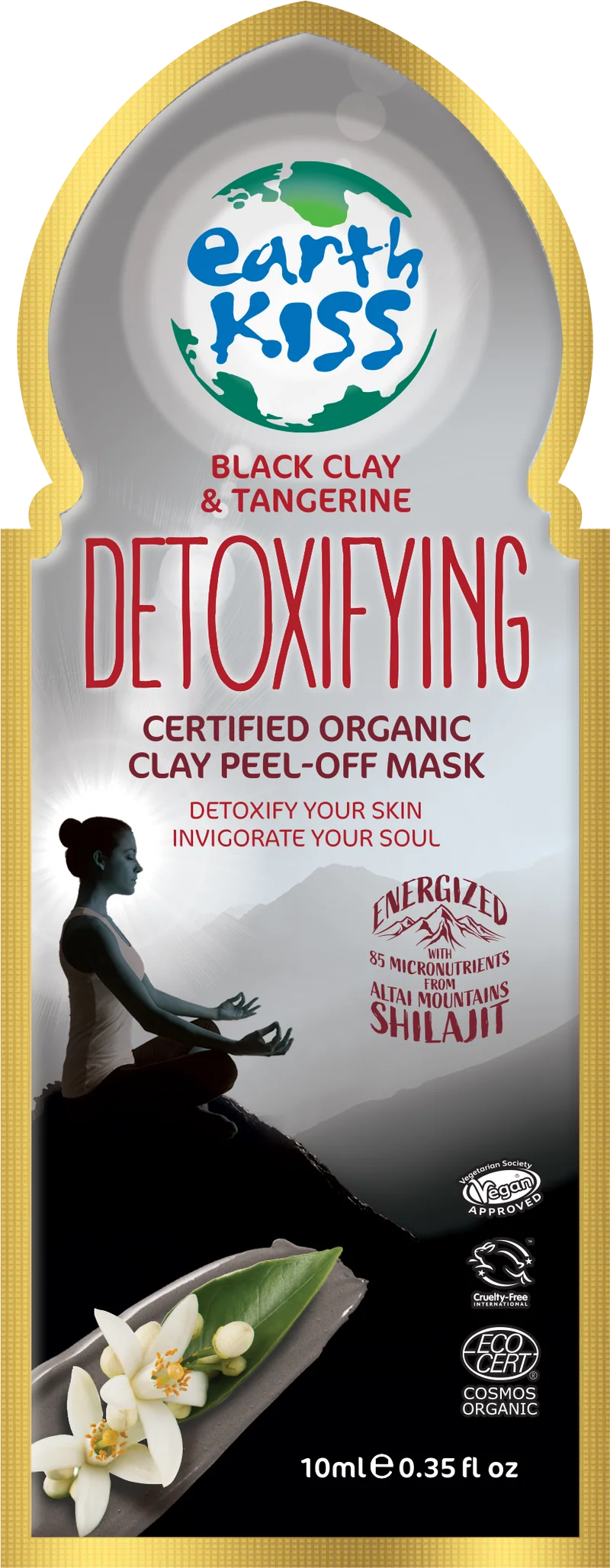 Earth Kiss Inspirations Detoxifying Organic Clay Peel Off Mask (10ml) with Shilajit, Black Clay and Tangerine to Detoxify Your Skin