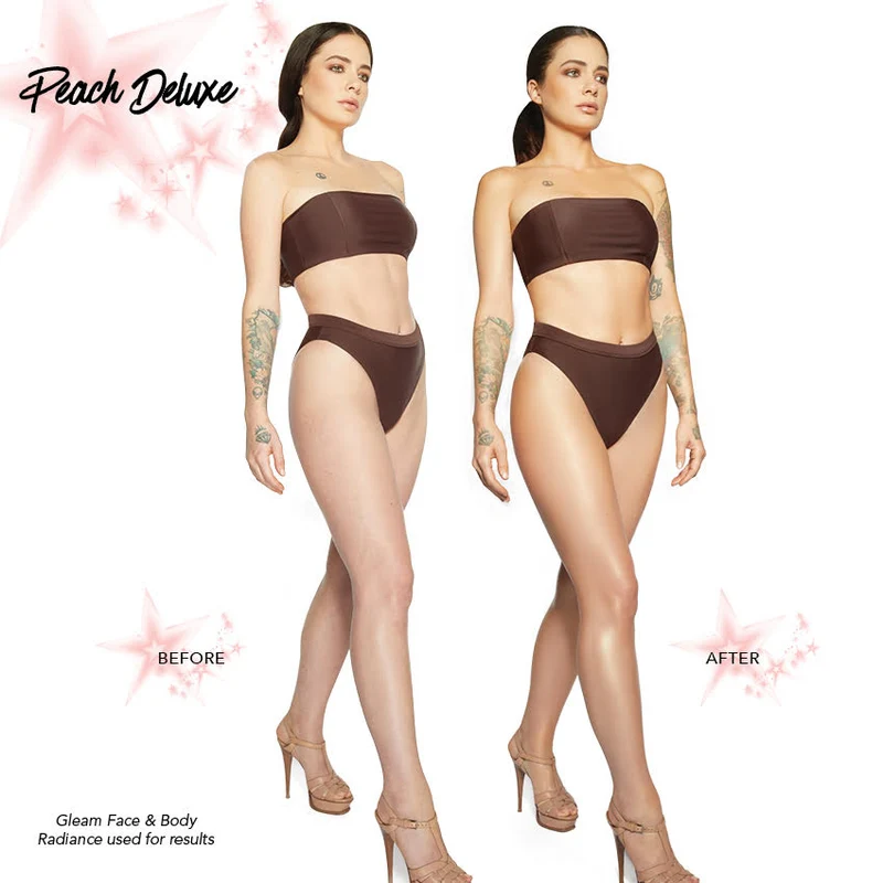 Melanie Mills Hollywood Gleam Body Radiance All In One Makeup, Moisturiser & Glow For Face & Body Peach Deluxe