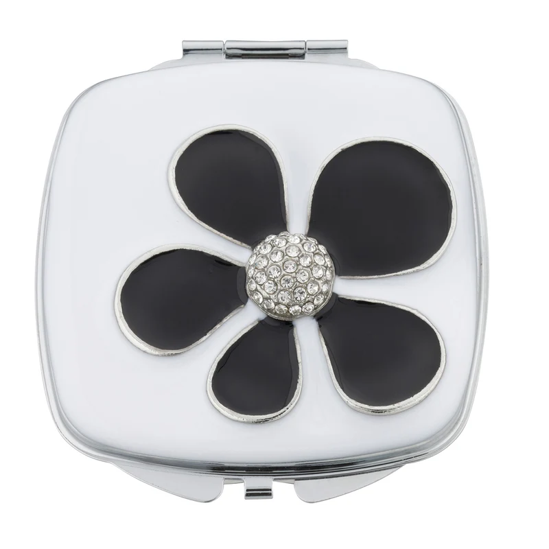 Fancy Metal Goods Black Flower Crystal Compact