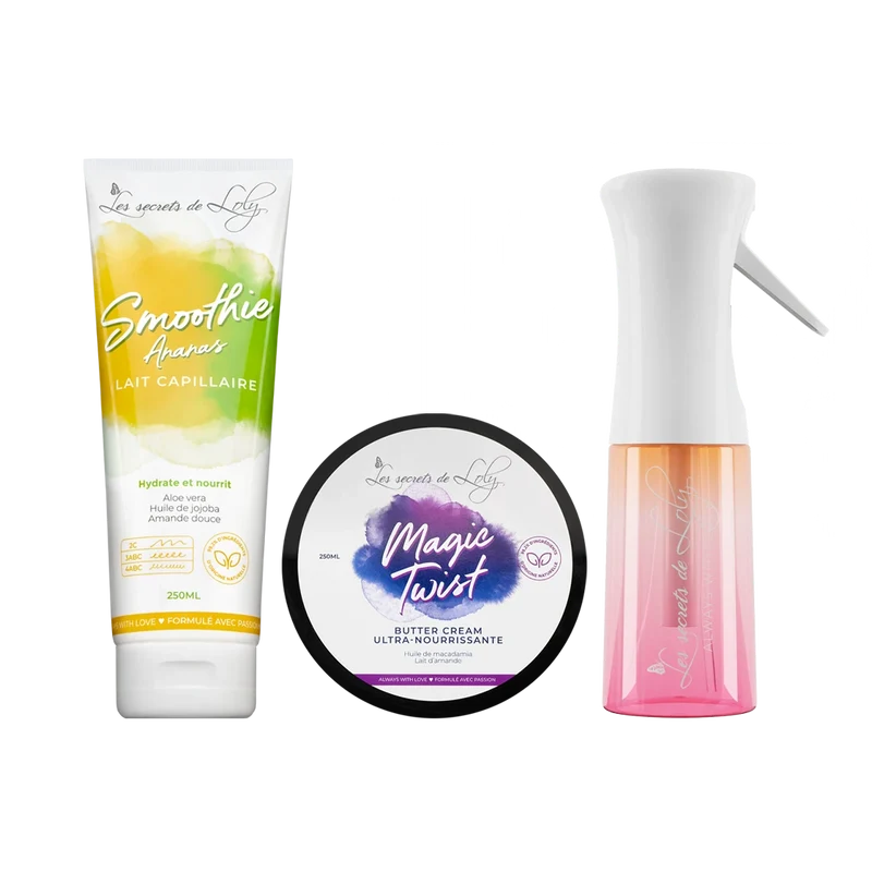 Starter Pack Cheveux Crépus - Lait sans rinçage, crème coiffante & vaporisateur