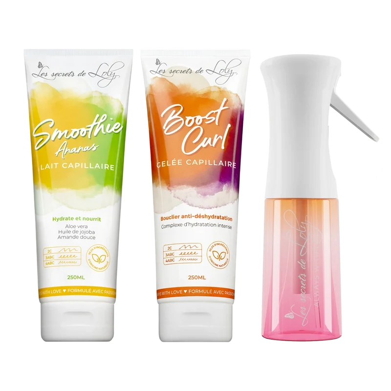 Starter Pack Cheveux Frisés - Lait sans rinçage, gelée coiffante & vaporisateur