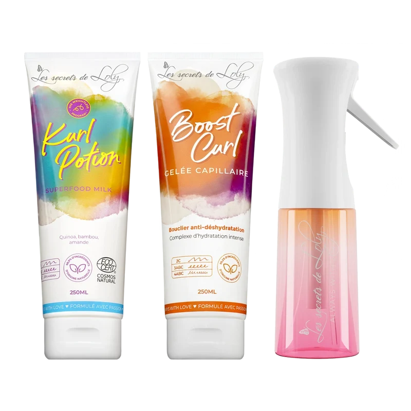Starter Pack Cheveux Ondulés - Crème sans rinçage, gelée coiffante & vaporisateur