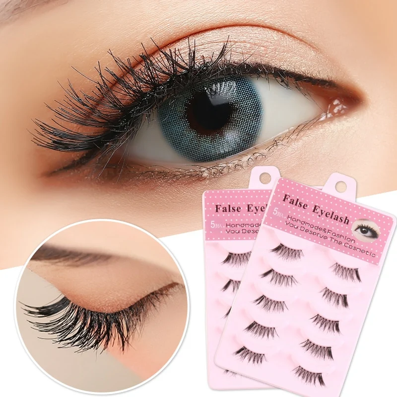 YOKPN Natural Nude Makeup Lashes Faux Real Short Eyelashes Transparent Stem Half False Eyelashes Eye Tail Elongated Fake Eyelash