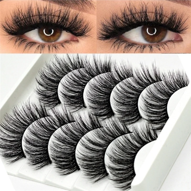 5 Pairs Multipack 5D Soft Mink Hair False Eyelashes Handmade Wispy Fluffy Long Lashes Nature Eye Makeup Tools Faux Eye Lashes