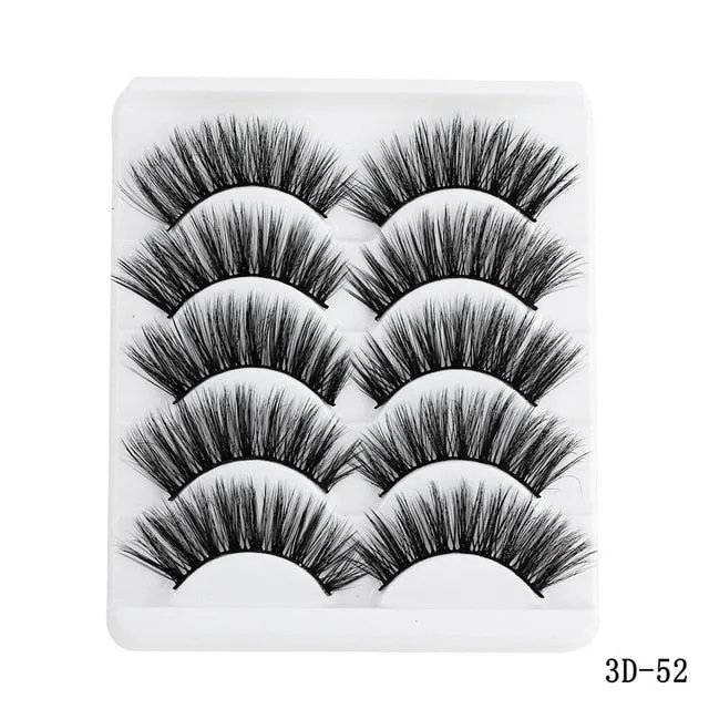 5 Pairs Multipack 5D Soft Mink Hair False Eyelashes Handmade Wispy Fluffy Long Lashes Nature Eye Makeup Tools Faux Eye Lashes