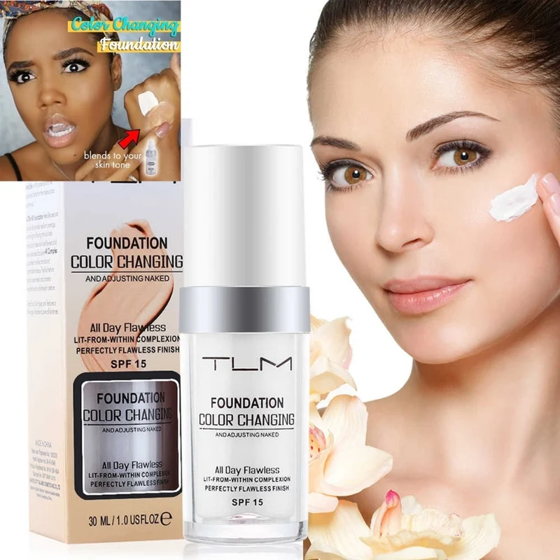 30ml TLM Color Changing Foundation Make Up Cover Primer Base MakeUp Sunblock SPF 15 Natural Color Brightening Moisturizing
