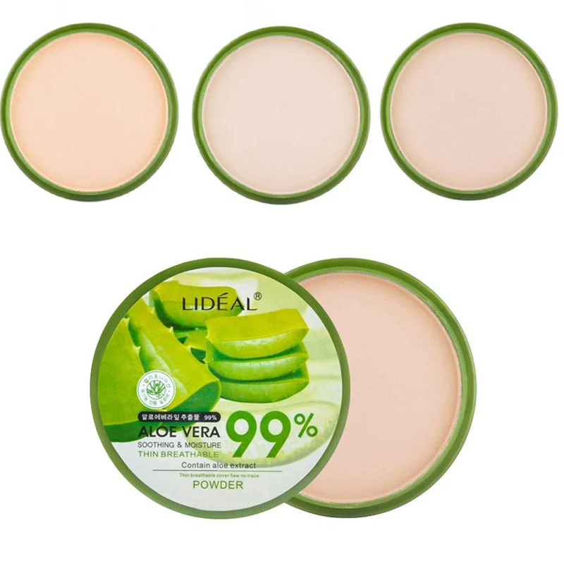 Hot 1pc Aloe Vera Moisturizer Face Powder Smoothing Extract Pressed Powder Breathable Makeup Concealer Brighten Foundation