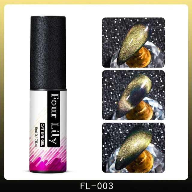 FOUR LILY Cat Eye Nail Gel Chameleon Magnetic Soak Off UV/LED Nail Varnish Semi Permanent Manicure Gel Lacquer Black Base Needed