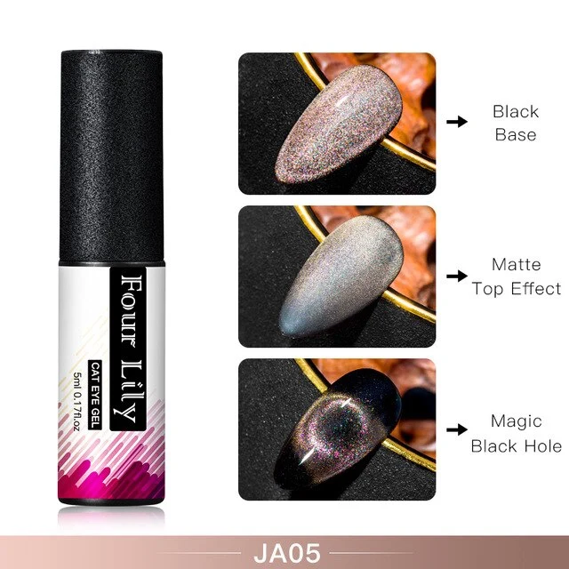 FOUR LILY Cat Eye Nail Gel Chameleon Magnetic Soak Off UV/LED Nail Varnish Semi Permanent Manicure Gel Lacquer Black Base Needed