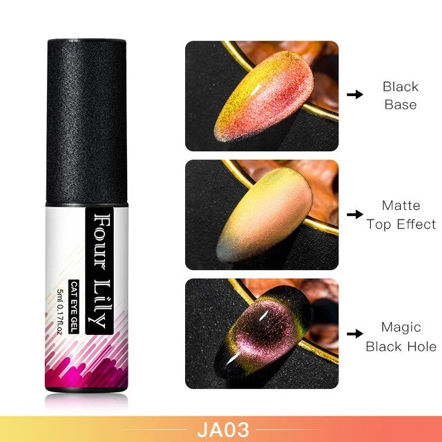 FOUR LILY Cat Eye Nail Gel Chameleon Magnetic Soak Off UV/LED Nail Varnish Semi Permanent Manicure Gel Lacquer Black Base Needed