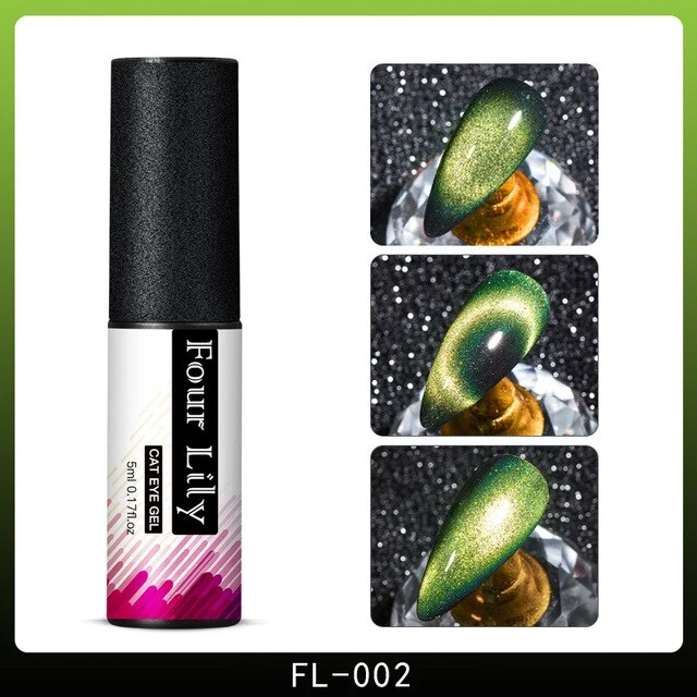 FOUR LILY Cat Eye Nail Gel Chameleon Magnetic Soak Off UV/LED Nail Varnish Semi Permanent Manicure Gel Lacquer Black Base Needed